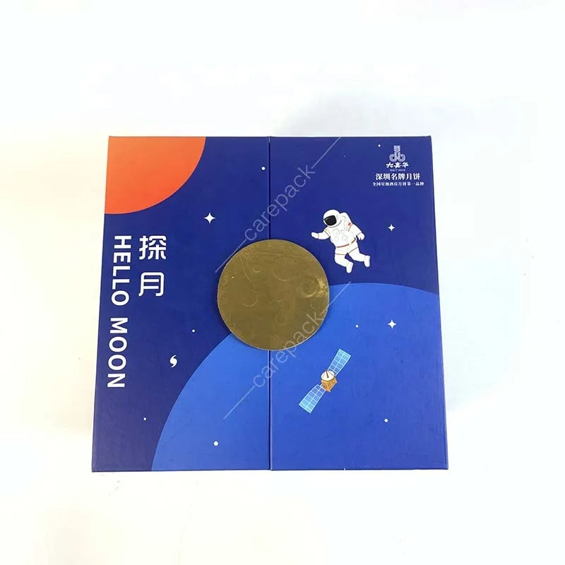 Custom Printing Book Shape Moon Cake Box Luxury Food Paperboard Rigid Boxes Gravure Printing Small Cake Box with 3 Pieces