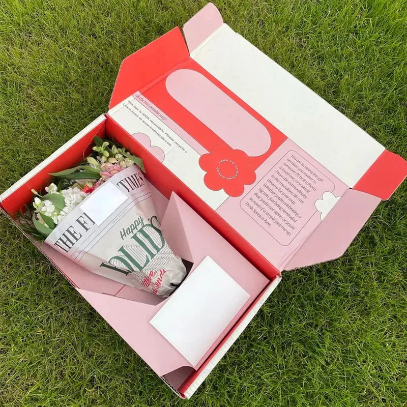 Custom Printed Carton Corrugated Cardboard Shipping Parcel Mom Gift Paper Packaging Floral Flower Boxes for Flowers Bouquets