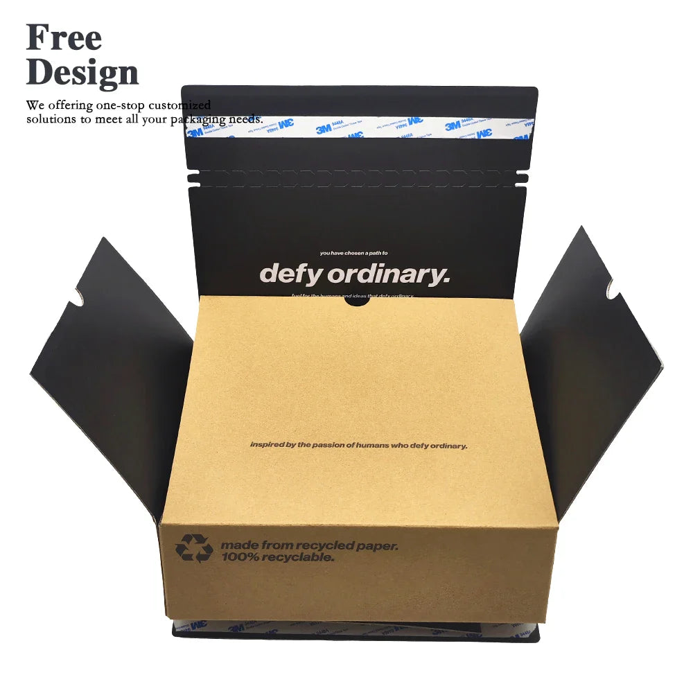 Custom logo Hat Tshirt Cosmetic Cardboard Reusable Express Corrugated Tear Strip Carton Delivery Box With Adhesive Strips