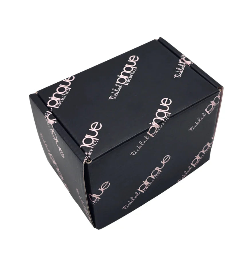 Customized Gold Foil logo Glossy Black Makeup Skin Care Gift Sets Packing Storage Private Label Paper Shipping Box for Packiging
