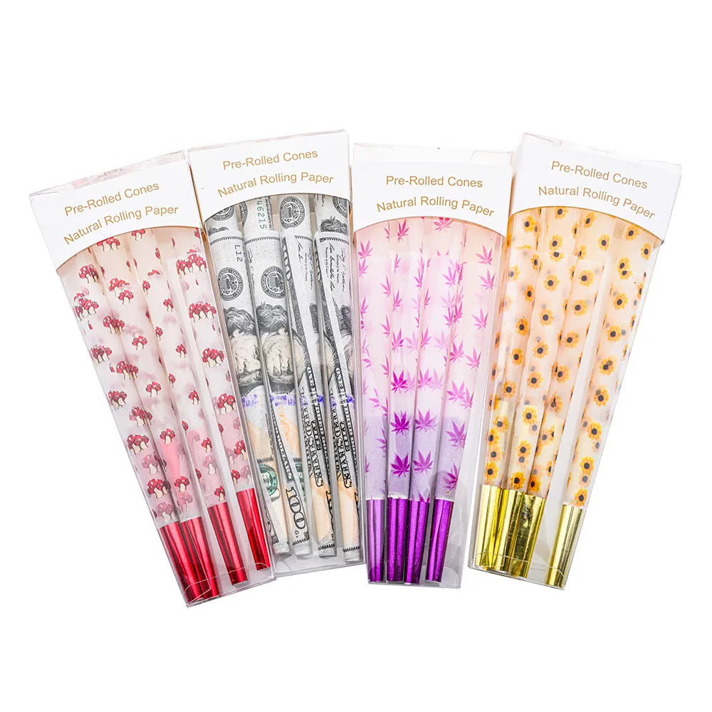 100% Organic Custom Logo Pre 1 1/4 Rolling Smell Child Proof  Natural Brown Raw Papers Cones Rizlas Rolls Wraps with Tips