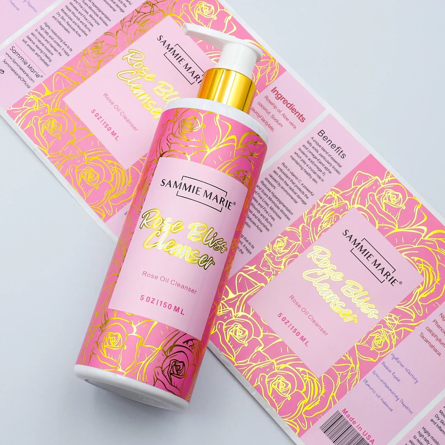 Custom Waterproof Logo Cosmetics Vinyl Gold Foil Shampoo Stickers Roll Printing Hair Product Packaging Labels for Lotion Bottle