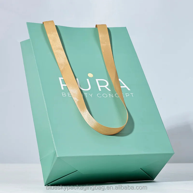 Luxury Glossy Coated Paper Gift Bags with Ribbon Handles, White/Black Premium Bags for Jewelry/Cosmetic Gifts, 18x12x18cm