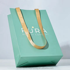 Luxury Glossy Coated Paper Gift Bags with Ribbon Handles, White/Black Premium Bags for Jewelry/Cosmetic Gifts, 18x12x18cm