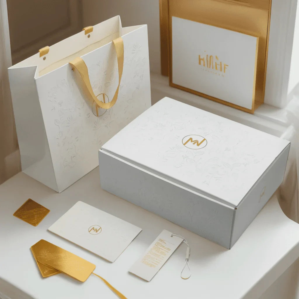 Custom Gold Foil White Corrugated Paper Shipping Lipgloss Package Emballage Carton Mailer Box with Sticker Mailier Pouch Bag