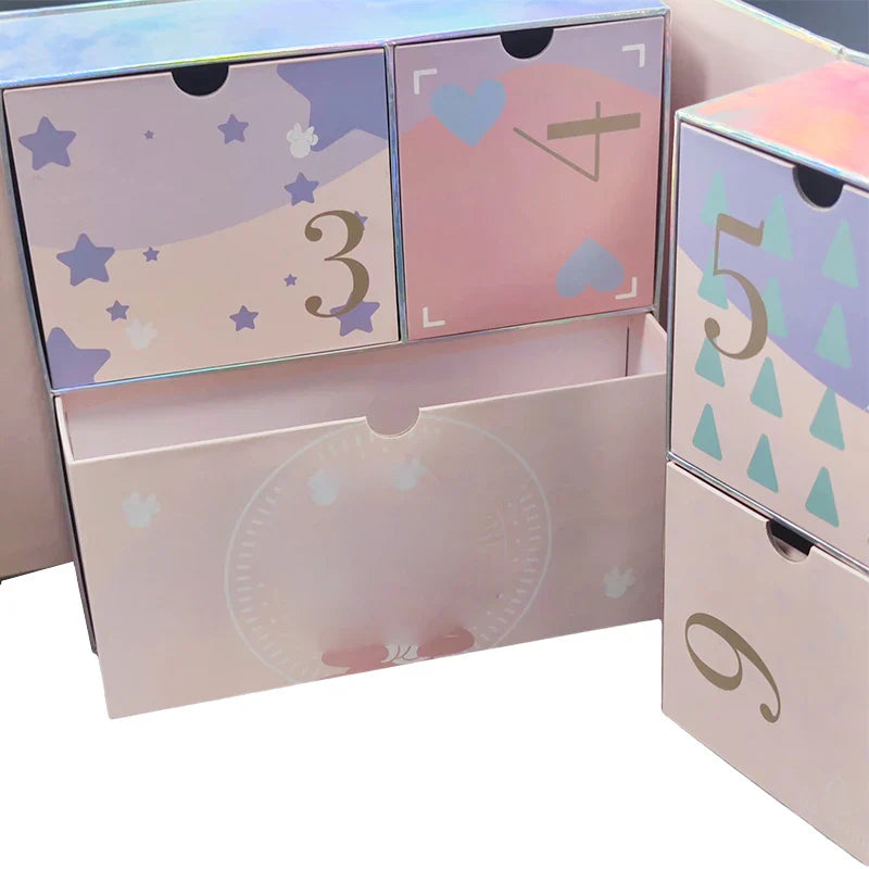 Custom 24 / 12 Days Beauty Cosmetic Storage Advent Calender Box Drawer Cardboard Christmas Gift Advent Calendar Packaging Boxes