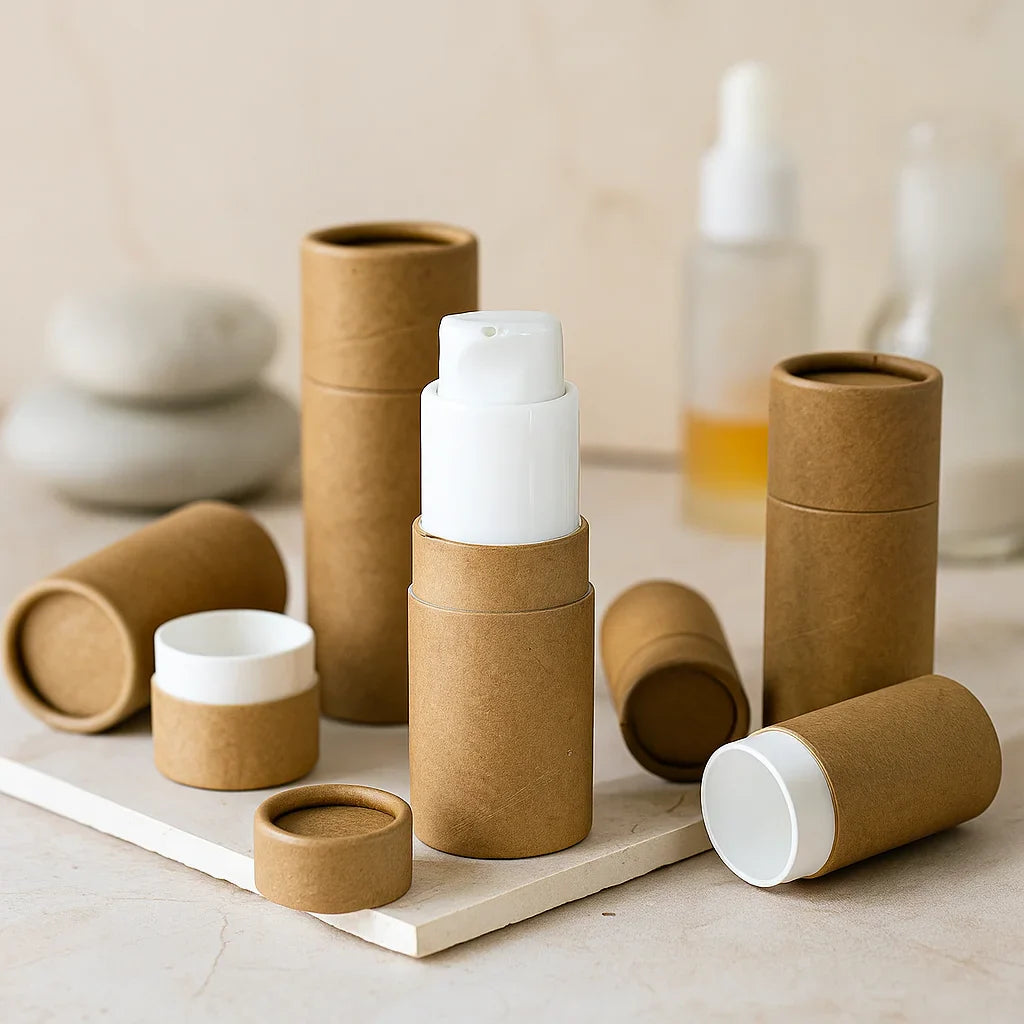 Custom Bio-Degradable Kraft Cardboard Lip Balm Tube Eco-Friendly Cosmetic Lipstick Deodorant Push Paper Packaging Essential Oils