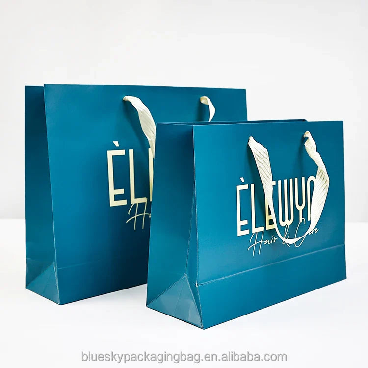 Recycled Blue Paper Shopping Bag - Biodegradable & Reusable, Bulk Wholesale for Stores & Events (Multiple Sizes)