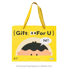 OEM/ODM Customized Cute Yellow Cartoon Paper Bag Gift Packaging Bag  Handle Paper Shopping Tote Bag for Birthday Party Paper Bag