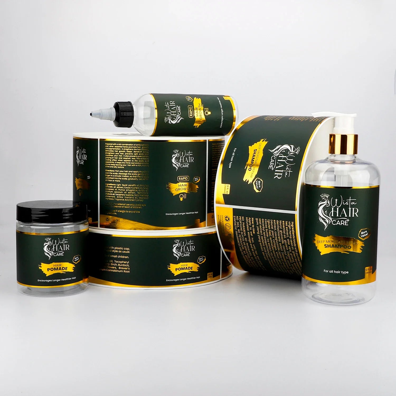 Custom Cosmetics Label Metallic Gold Foil Logo Sticker Men Skincare Shampoo Bottle Cream Jar Digital Printing Packaging Labels