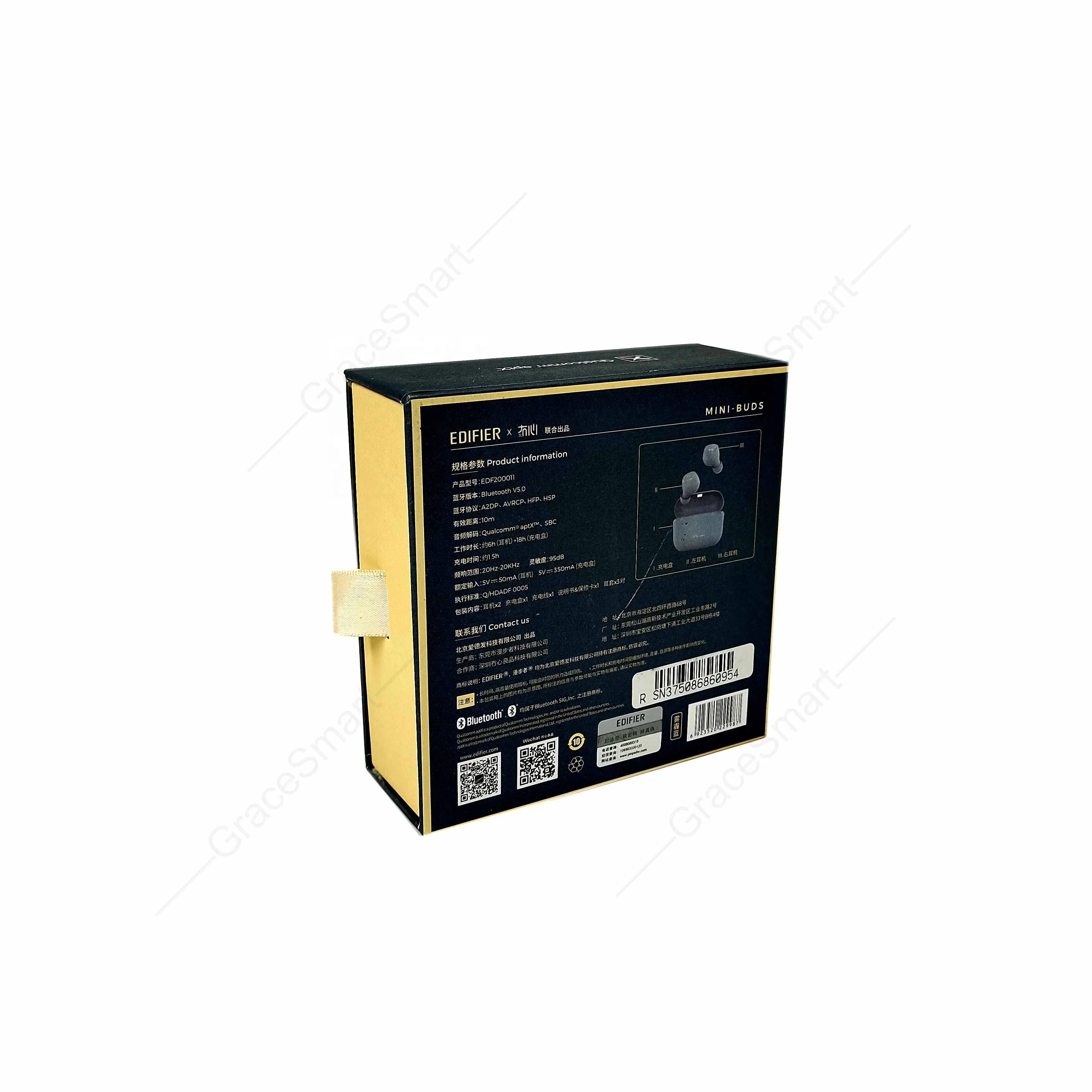 Custom Stamping Slide Drawer Packaging Box With Ribbon Gift Packaging Earphone Wrapping With Velvet EVA Insert