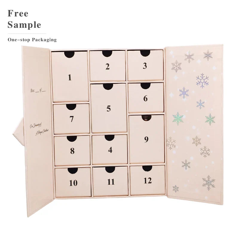 Custom Personalized Handmade 12/24 Days Christmas Packaging Gift Box Luxury Empty Blank Advent Calendar Box With Logo