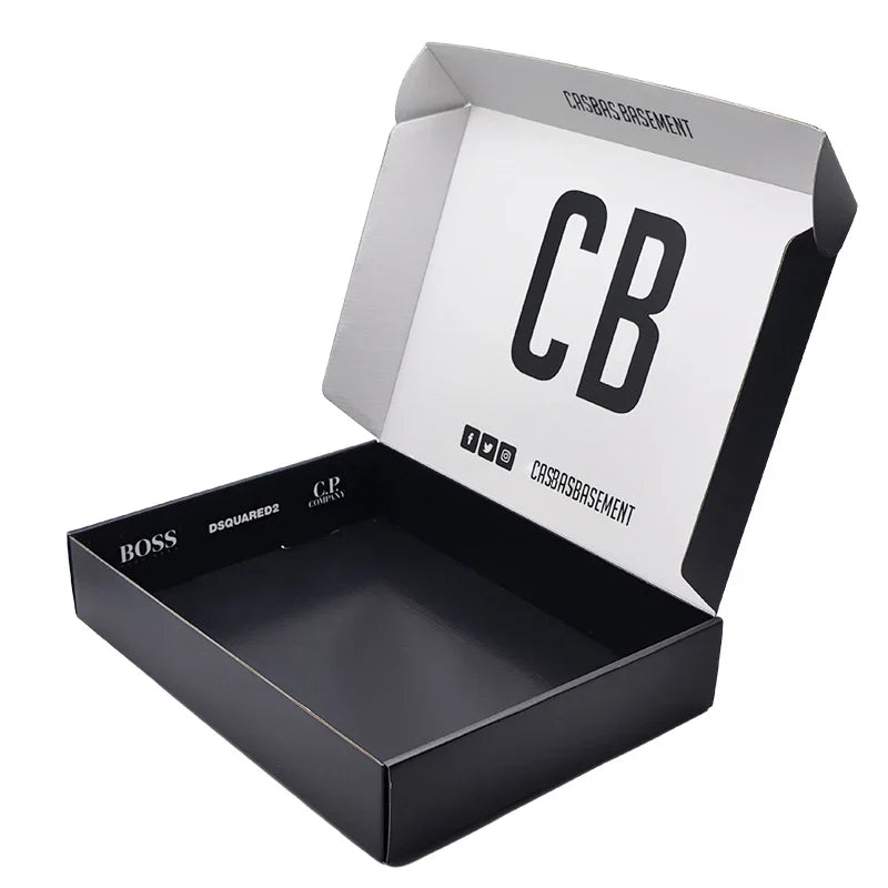 Customized Unique Anti-scratch Film Design Matte Black Shipping Packing Box Corrugated Paper Boxes With Paper Card Insert