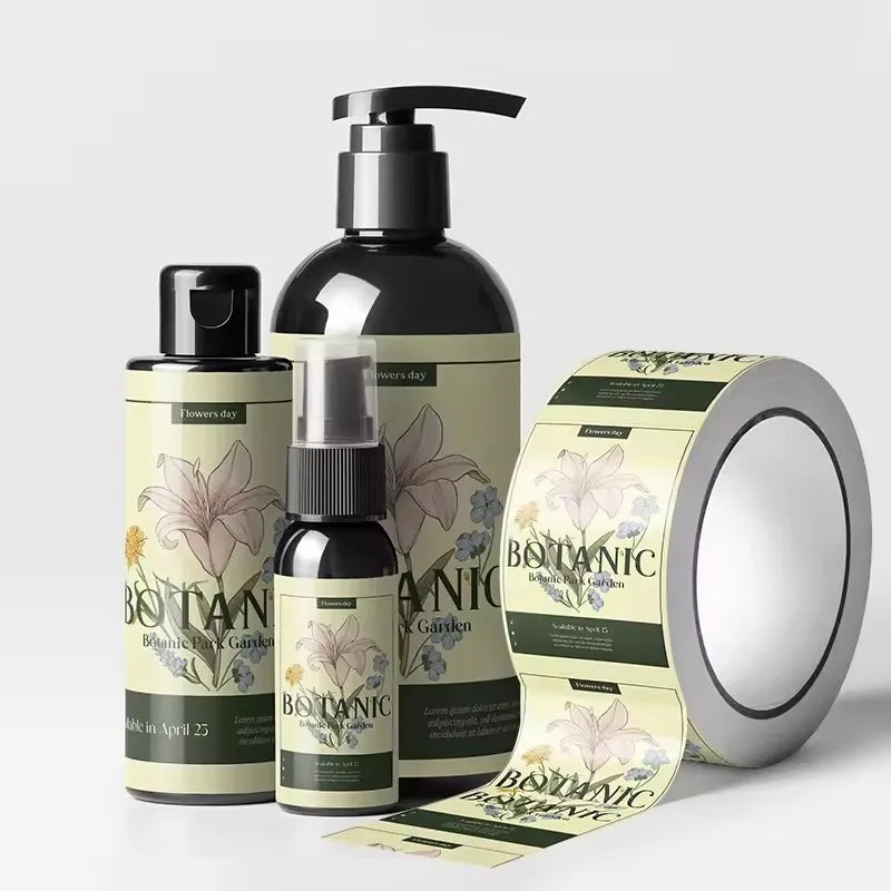 Custom Recyclable Waterproof Logo Cosmetics Vinyl Label Gold Foil Shampoo Stickers Roll Printing Packaging Labels for Bottles