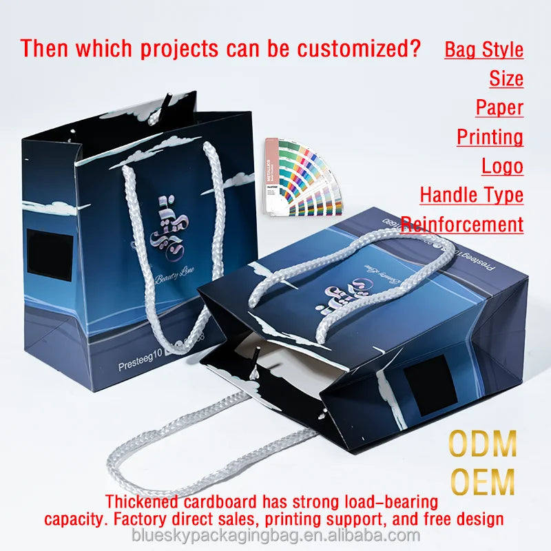 OEM/ODM Customized Logo Blue Paper Bag Paper Shopping Bag Paper Gift Bag Paper Packaging Bag for Retail Wedding Paper Bags