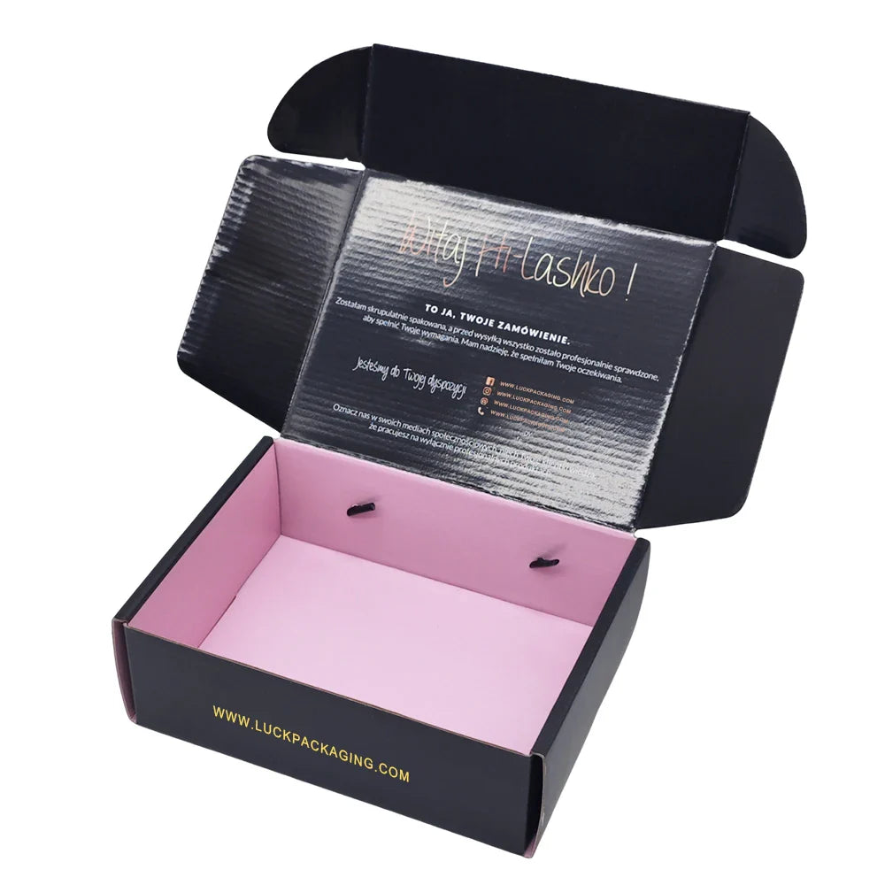 Customized Unique Anti-scratch Film Design Matte Black Shipping Packing Box Corrugated Paper Boxes With Paper Card Insert