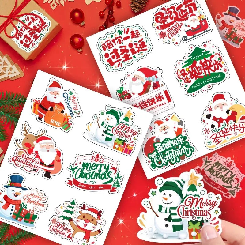 Custom Printing Christmas Holiday Vinyl Stickers Sheet Christmas Label Sticker Merry Christmas Gift Kiss Cut Sticker