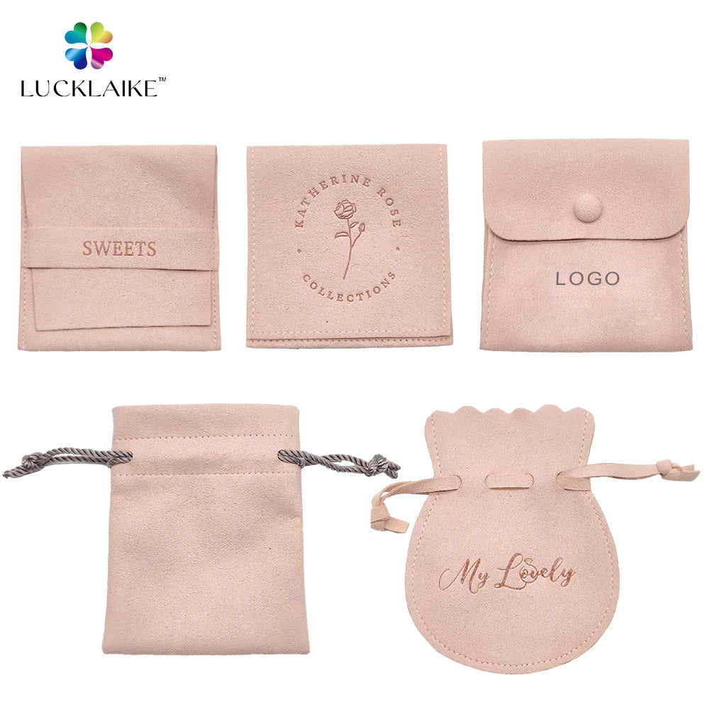 Custom Microfiber Velvet Jewelry Pouches Flannel Jewellery Envelope Bag Packaging With Logo for Coins Necklace Bracelet Earrings