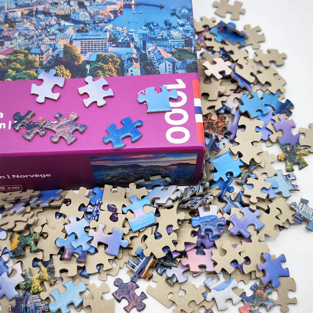 Custom Paper Cardboard Manufacturers 1000 Pieces Alesund Game Jigsaw Puzzle Set for Adults