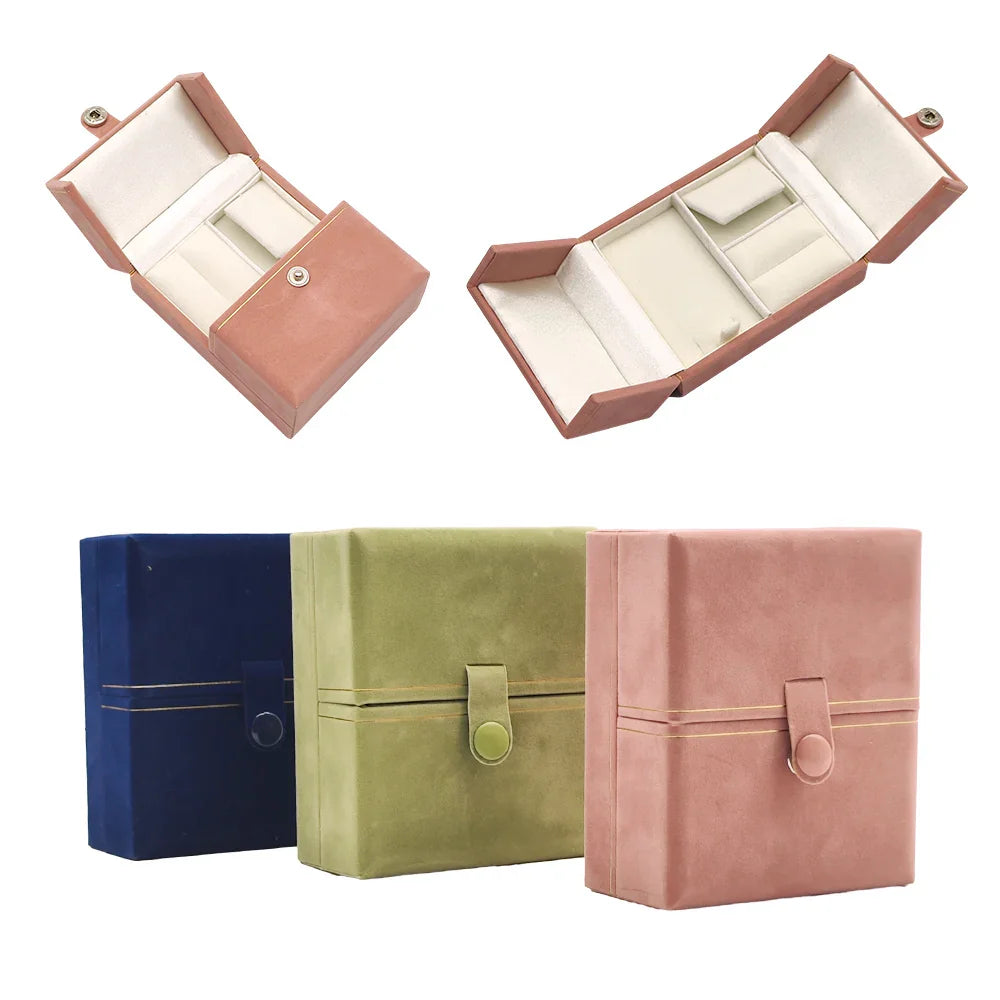 Customized Luxury Personalized Vintage Display Ring Small Pink Jewelry Set Paper Gift Packaging Velvet Jewelry Box with logo