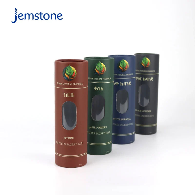 Eco-friendly Custom Printed logo Spice Collagen Powder Cardboard Cylinder Packaging Kraft Paper Tube With Window for Tea Coffee