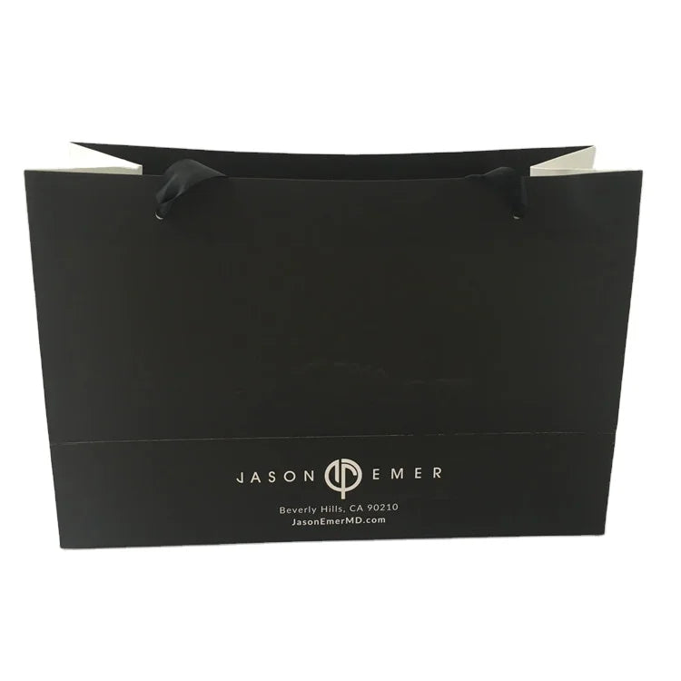 Brand Large UV Printing Gold Foil Hot Stamping Customized Logo Ribbon Handle Luxury Shopping Packaging Paper Bag for Clothes