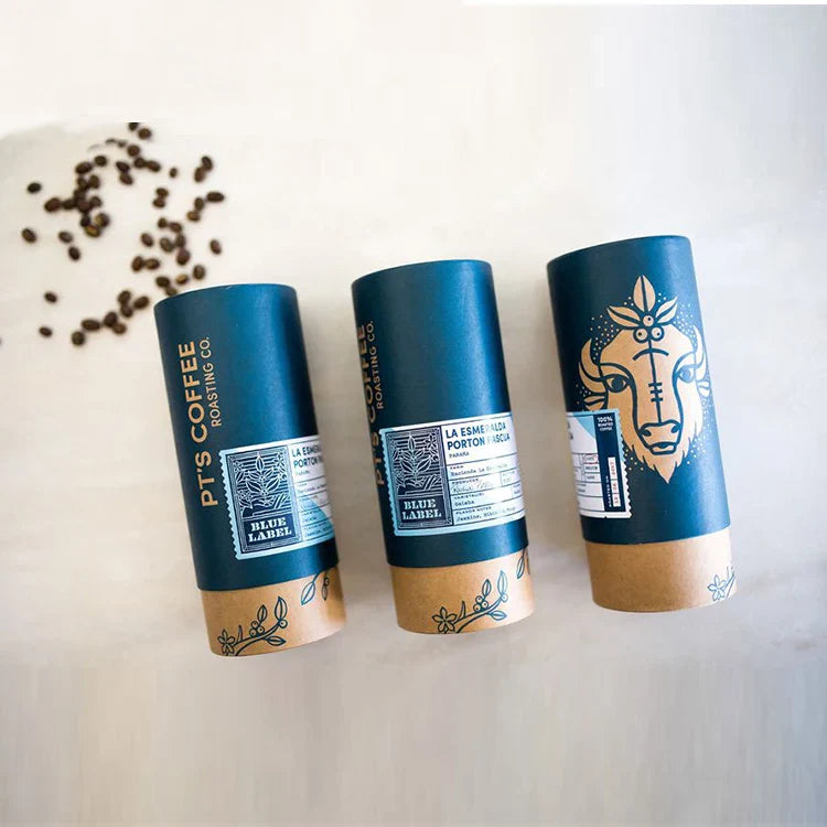 Cylinder 250G Coffee Beans Powder Kraft Packaging Paper Tubes With Custom Metal Lip