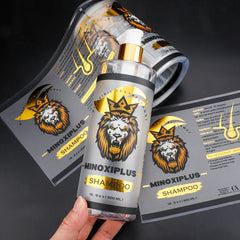 Customized Clear Backing Bopp Viny Gold Foil Logo Printing Shampoo Sticker Roll Label for Hair Oil Bottles With Custom Label