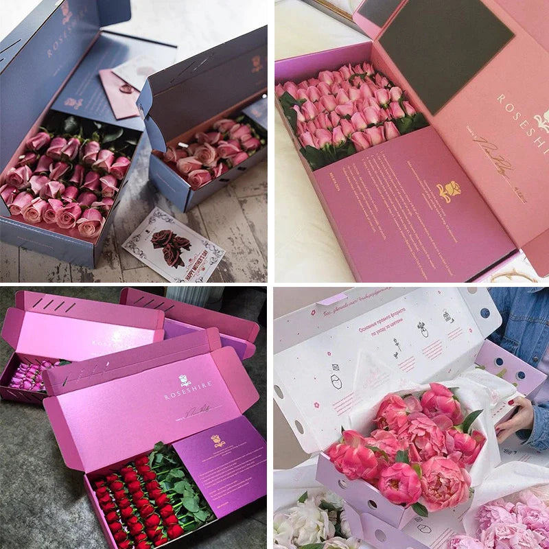 Custom Flower Boxes Matte Double-Sided Printed Paper Box for Valentine's Day Bouquet Gift Packaging Durable Carton Gift Box