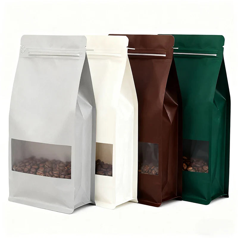 Kraft Paper Coffee Bags With Sustainable 250g 500g 1KG Dried Flat Bottom Doypack PLA Craft Pouches for Tea