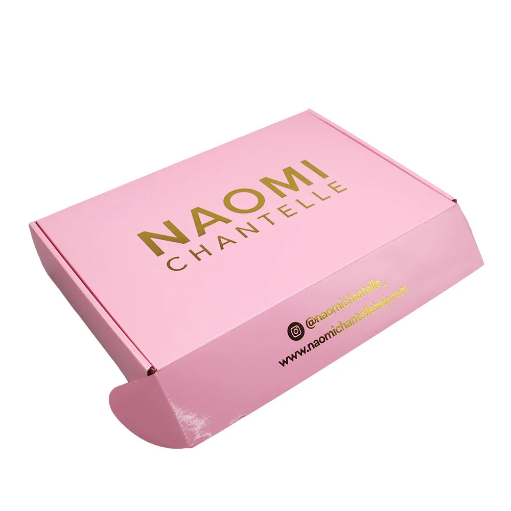 Custom Printed Gold Pink E-Flute Tab Lock Carton Embossed Cardboard Packaging for Shipping Mailing Delivery Shopping-Box Folders