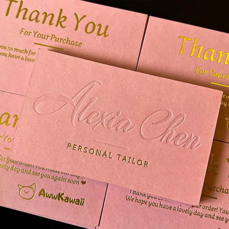 Personalised Custom Gold Foil Printing Brand Logo Luxury Packaging Transparent PVC Thank You Cards Purchase for Small Business