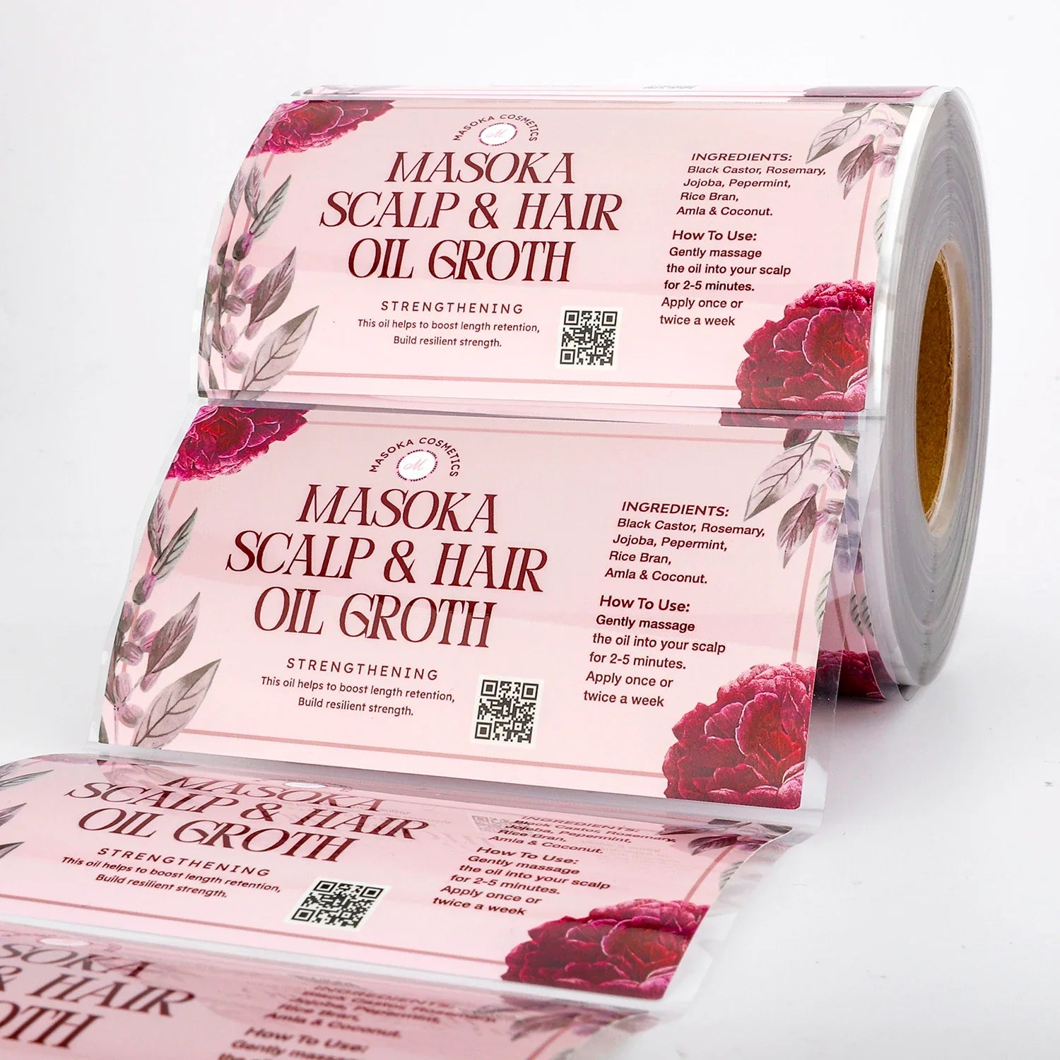 Customized Gold Foil Logo Printing Waterproof Adhesive Vinyl 100ml Hair Growth Oil Roll Sticker Labels for Hair Oil Bottles