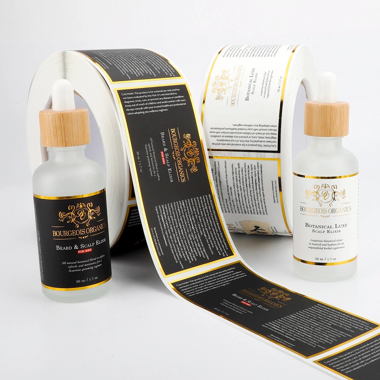 Custom Printed Gold Foil Labels Roll and Logo Hot Stamping Waterproof Embossed Stickers for Cosmetic Bottle Packaging