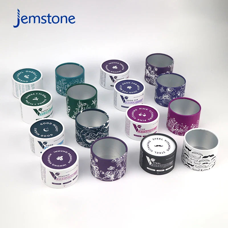 Eco-Friendly Custom logo Round Kraft Collagen Vitamin Paper Tube Candle Cardboard Tube Tea Powder Coffee Bean Cylinder Packaging