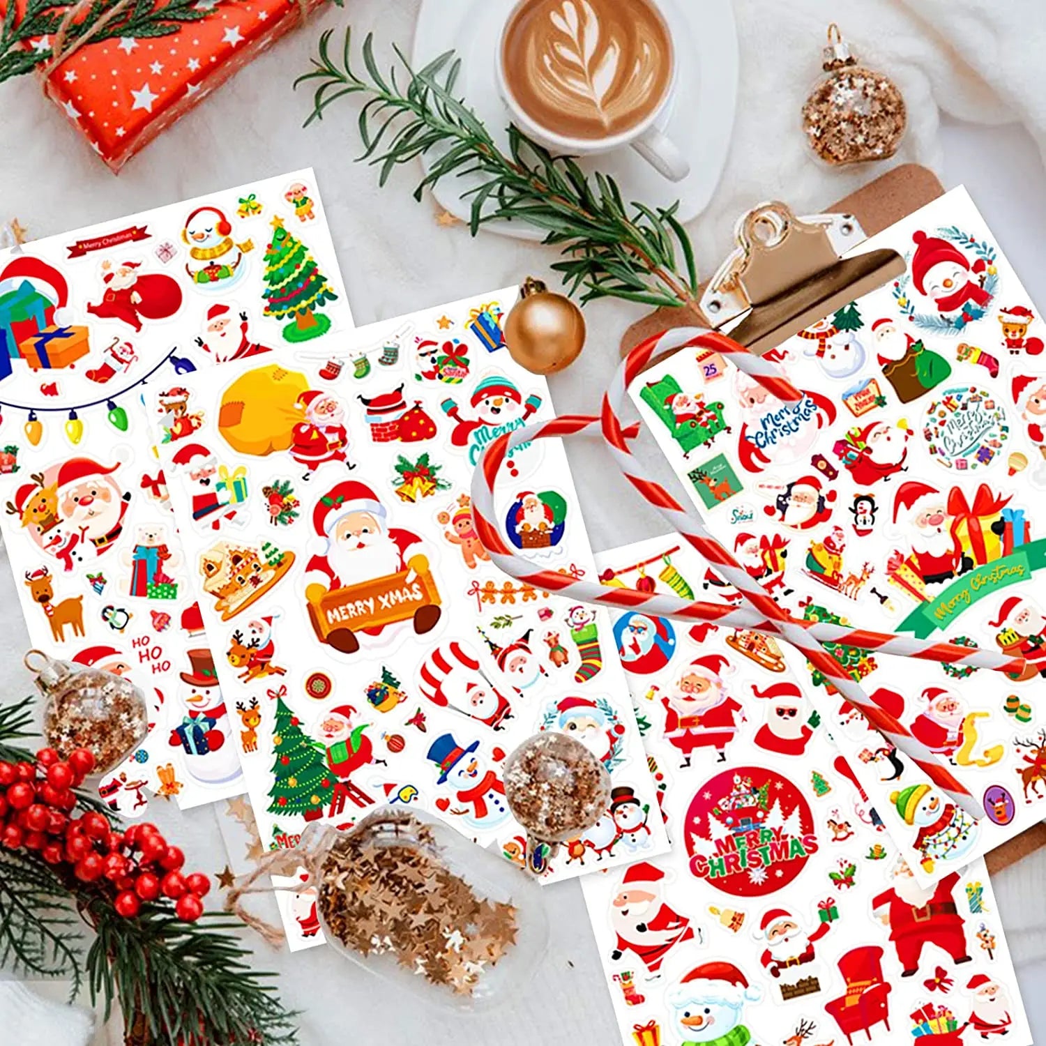 Custom Printing Christmas Holiday Vinyl Stickers Sheet Christmas Label Sticker Merry Christmas Gift Kiss Cut Sticker