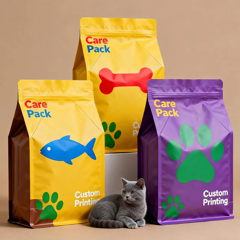 Large Flat Bottom Moisure Proof Eight Side Seal Durable Plastic Cat Litter Packaging Bag for Pet Food