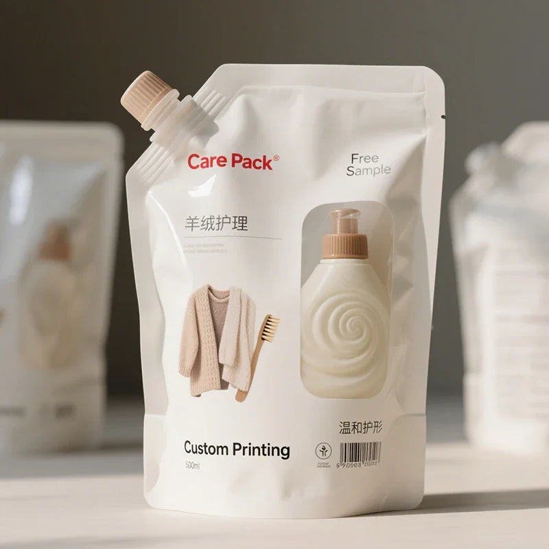 Wholesale Hand Sanitizer Washing Powder Plastic Bottom Doypack Shampoo Liquid Dishwashing Spout Packaging Bags