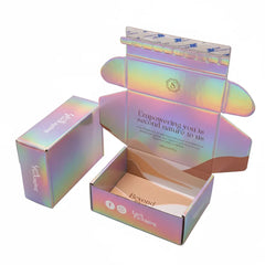 Luxury Holographic Paper Packaging Cardboard Custom Logo Iridescent Pink Hologram Mailer Shipping Boxes