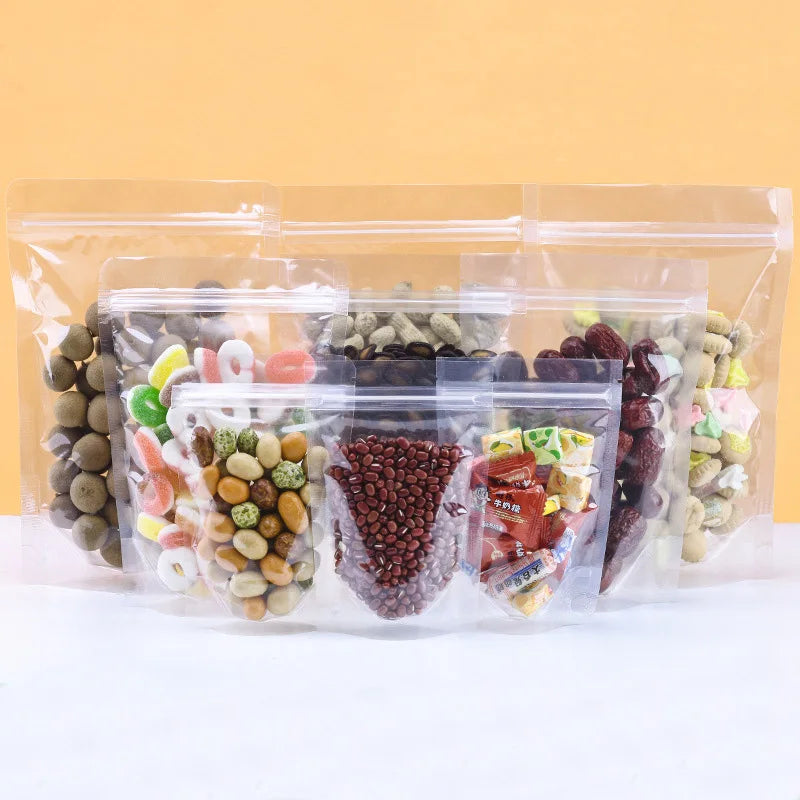 Transparent Clear Plastic Resealable ZipLock Bags Food Packing Stand up Pouches With Zipper and Tear Notch