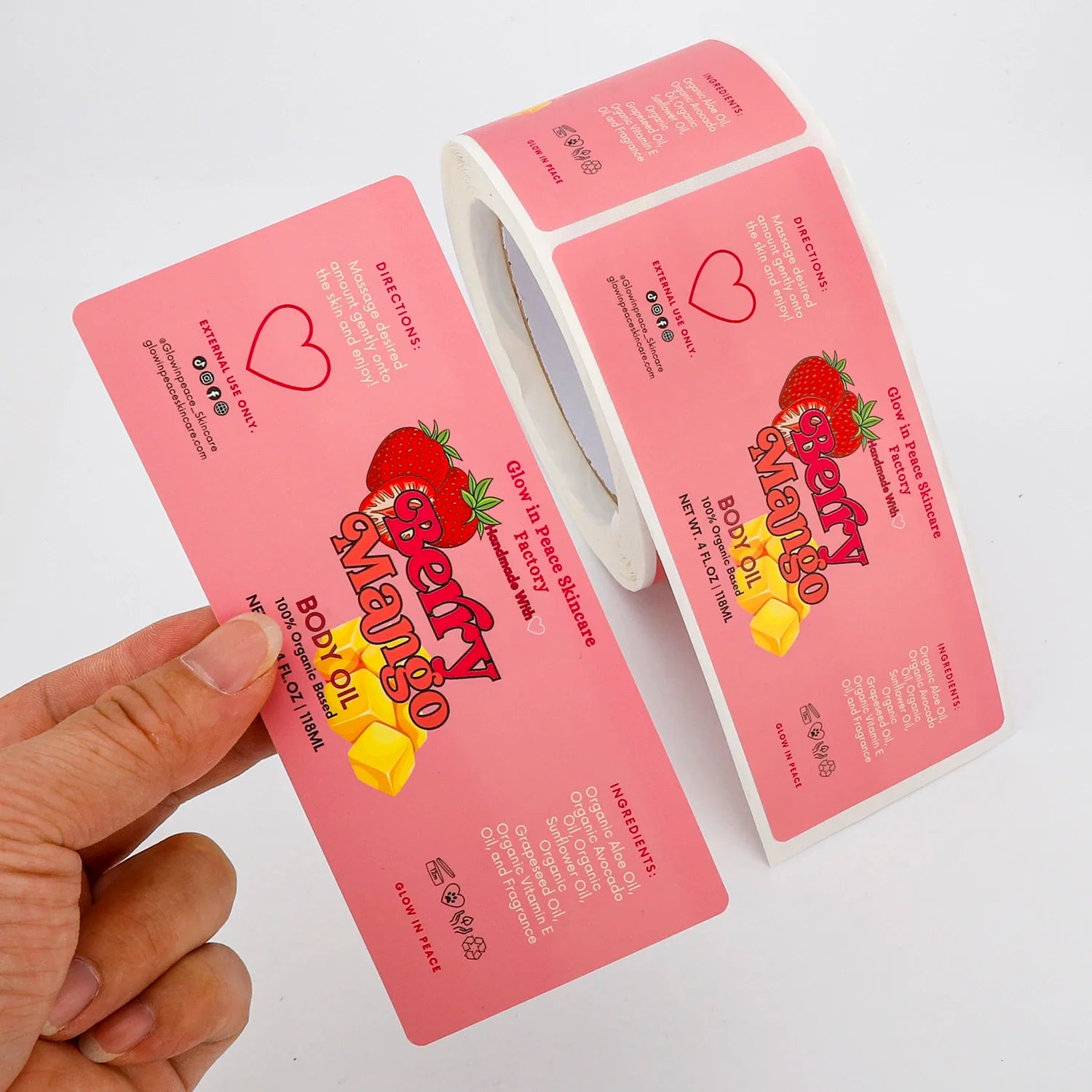 Custom Waterproof Adhesive Vinyl Pink Printing Private Logo Skincare Product Body Oil Sticker Labels for Cosmetic Jars