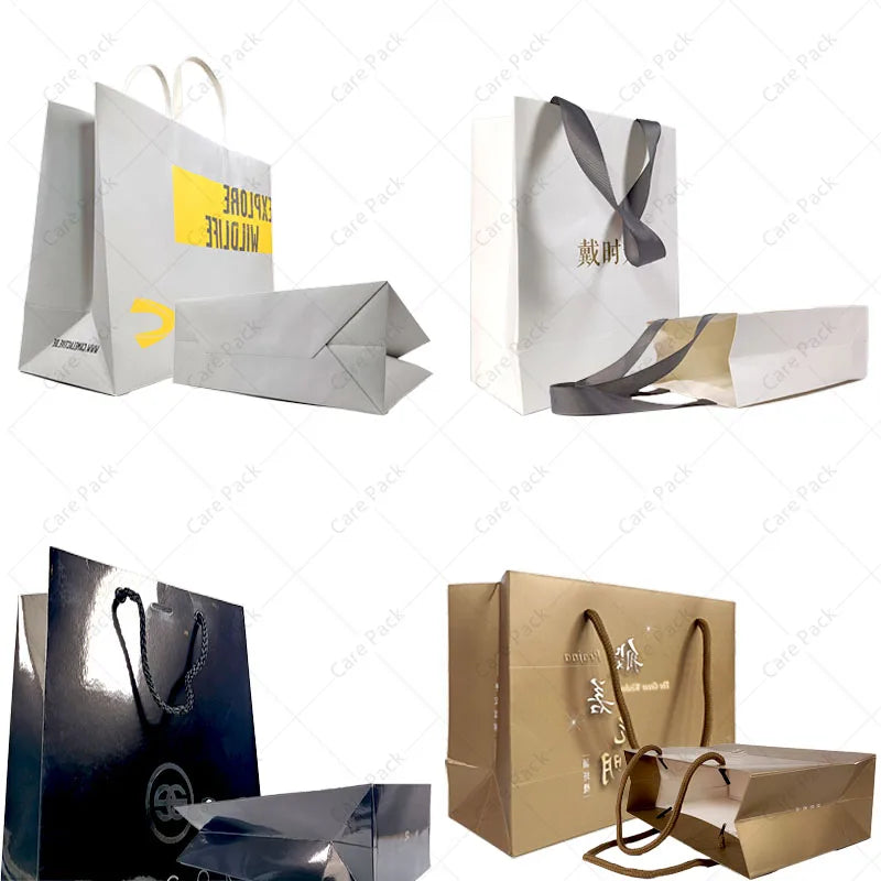 Custom Logo Print Recycled Brown White Kraft Shopping Food Luxury Gift Packaging Paper Bag Handles With Your Own Logo