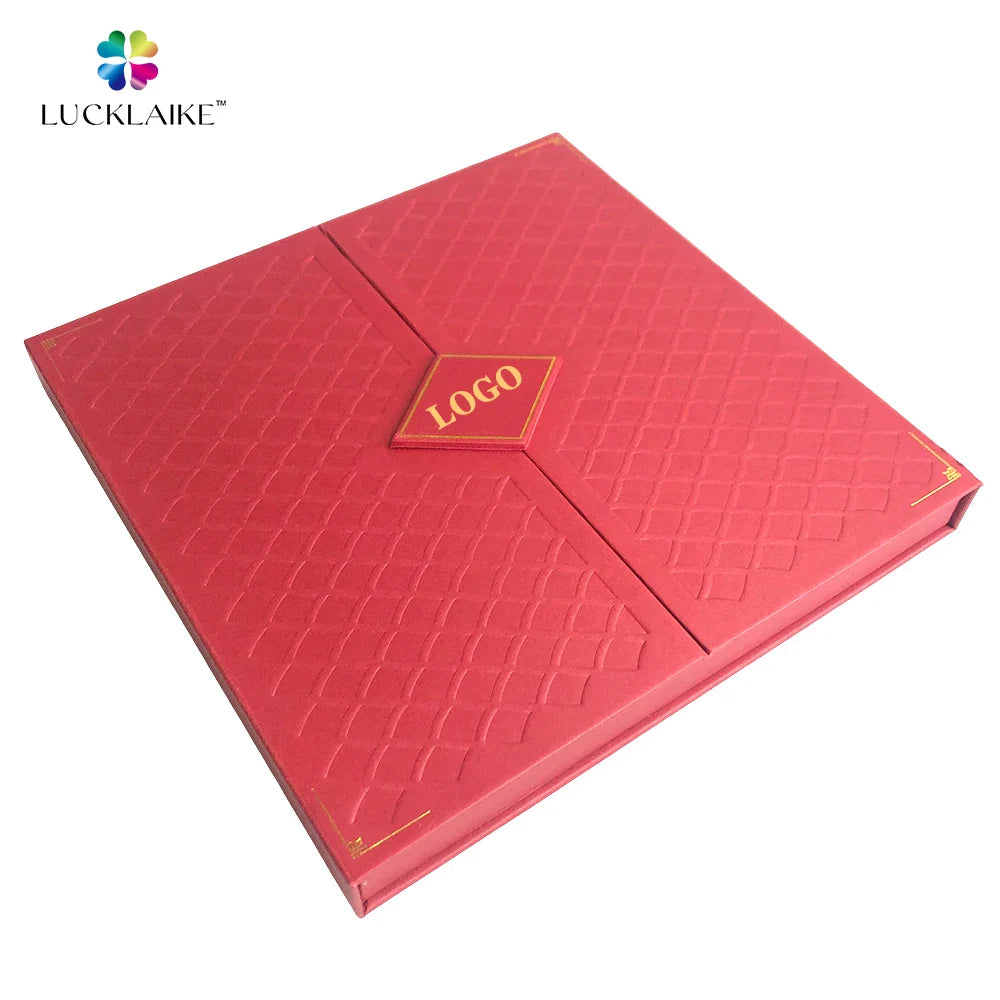 Luxury Custom Box Wedding Red Rigid Magnetic Close Double Door Opening Paper Gift Boxes Packaging with logo for Present