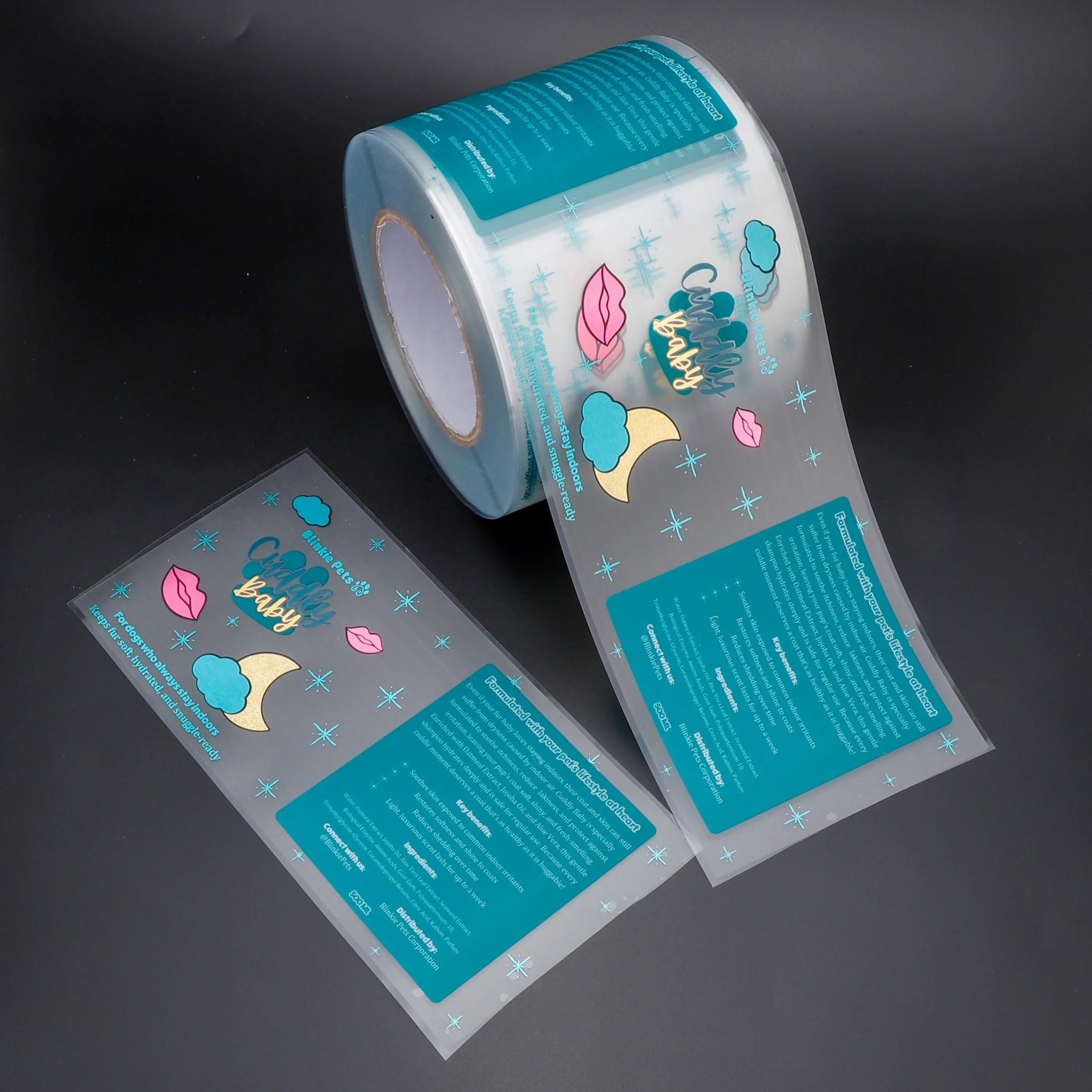 Custom Roll Waterproof Adhesive Transparent Printing Clear Gold Foil Logo Packaging Sticker Label for Pets Product Shampoo
