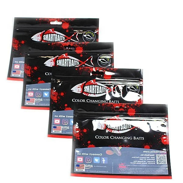 Resealable Lure Packaging Oem Printing Zipper clear Window Worm Soft Plastic Laminated Fish Bait Bags with Zipper