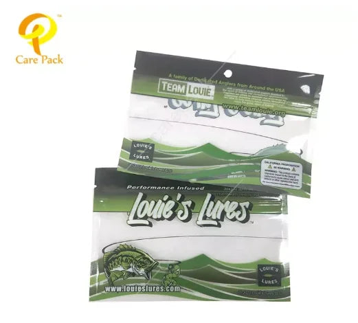 Resealable Zipper Hanger Hole Fish Lure Bag Packaging Pouch 8''x4'' Customized Soft Plastic Bait Bags for Fishing