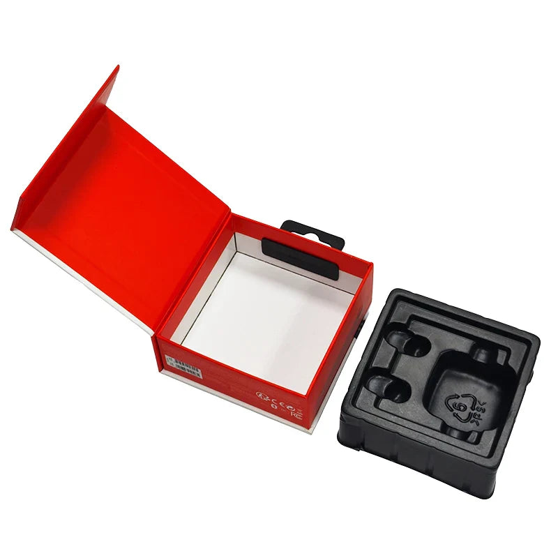 Custom Smart Electronics Headset Earphone Packaging Art Paper Folder Box Sponge Liner Plastic Tray Insert for Sports Earphones
