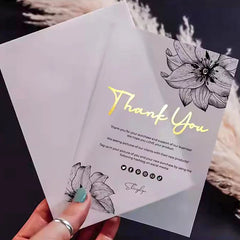 Personalised Custom Gold Foil Printing Brand Logo Luxury Packaging Transparent PVC Thank You Cards Purchase for Small Business