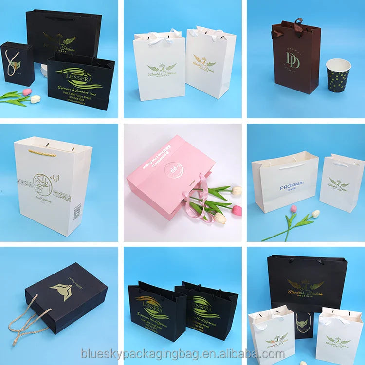 Custom Logo Shopping Paper Bag with Handle Durable&Stylish Paper Bag for Retail Stores Supermarkets Brand Packaging Paper Bags