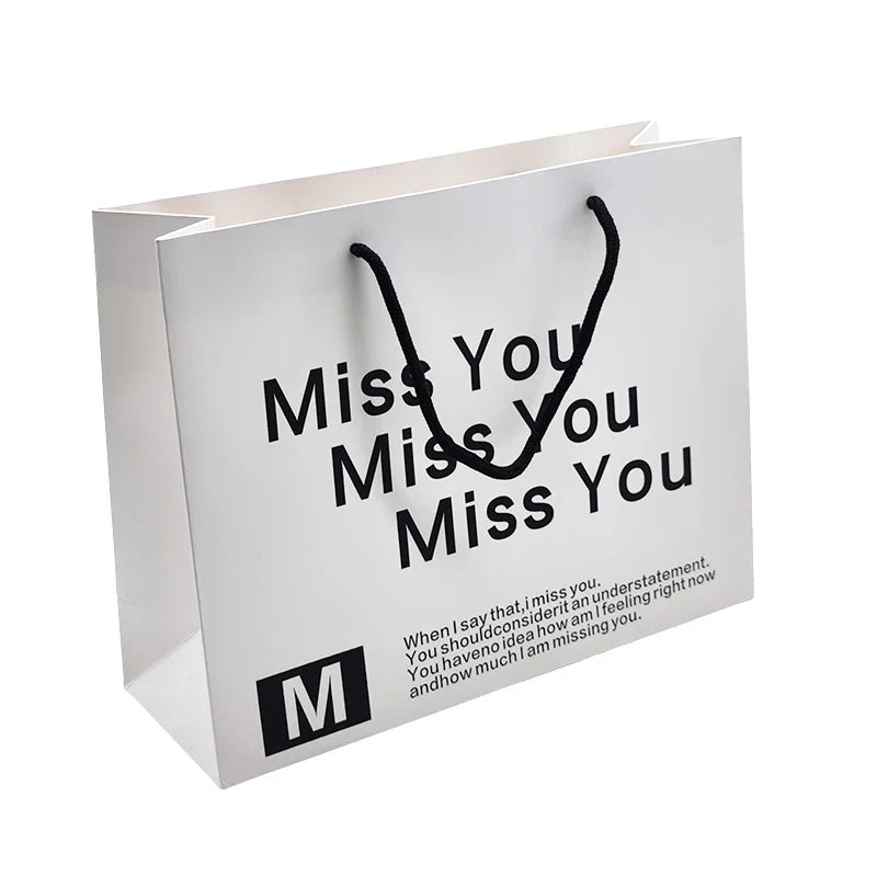 Customized Branded White Craft Sacs En Papier Gift Packaging Bolsas De Papel Shopping Paper Bags with logo Ribbon Handle